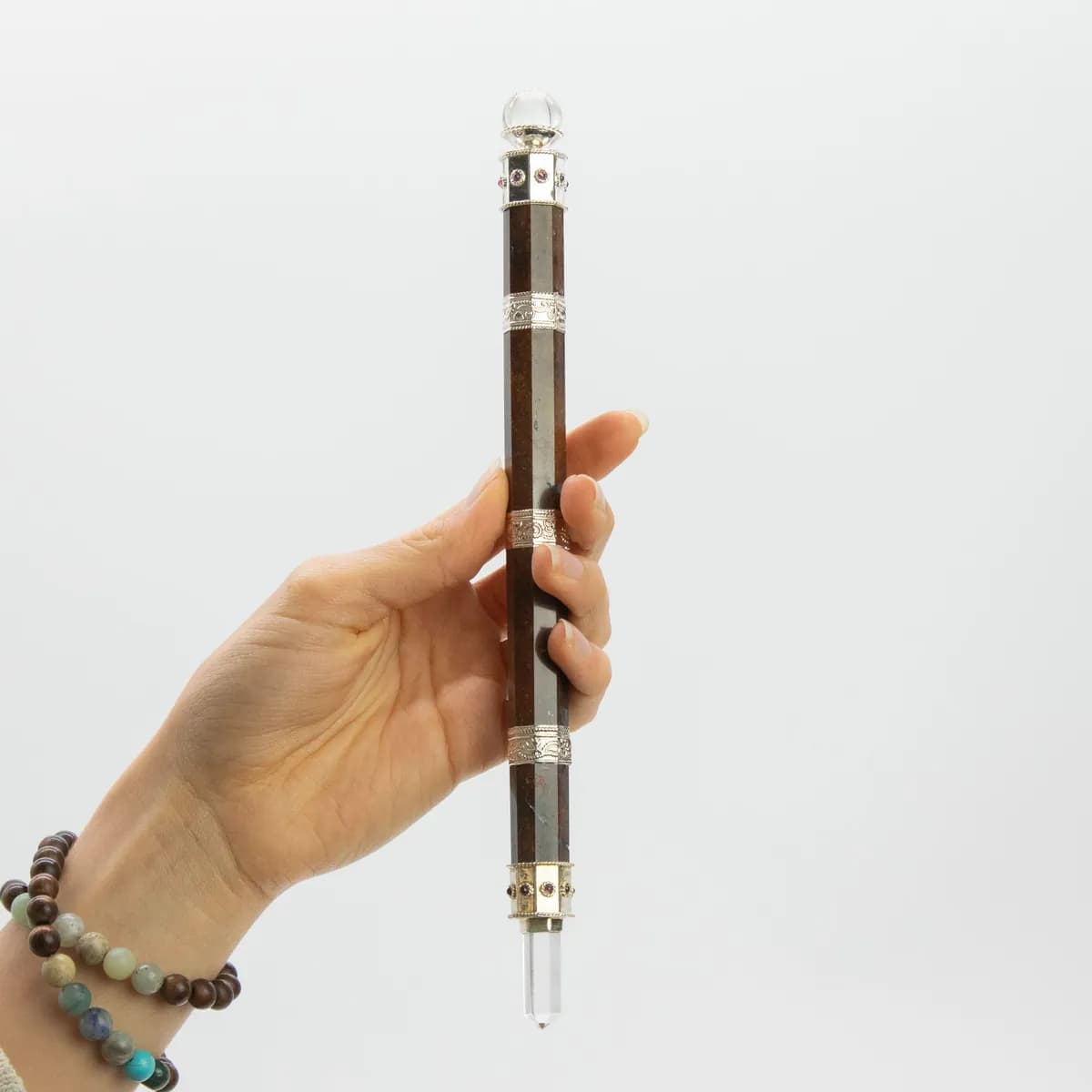Bloodroot Soverign Wand -Extra Long Fancy Jasper Magic- Crystal Ball top - 26cm