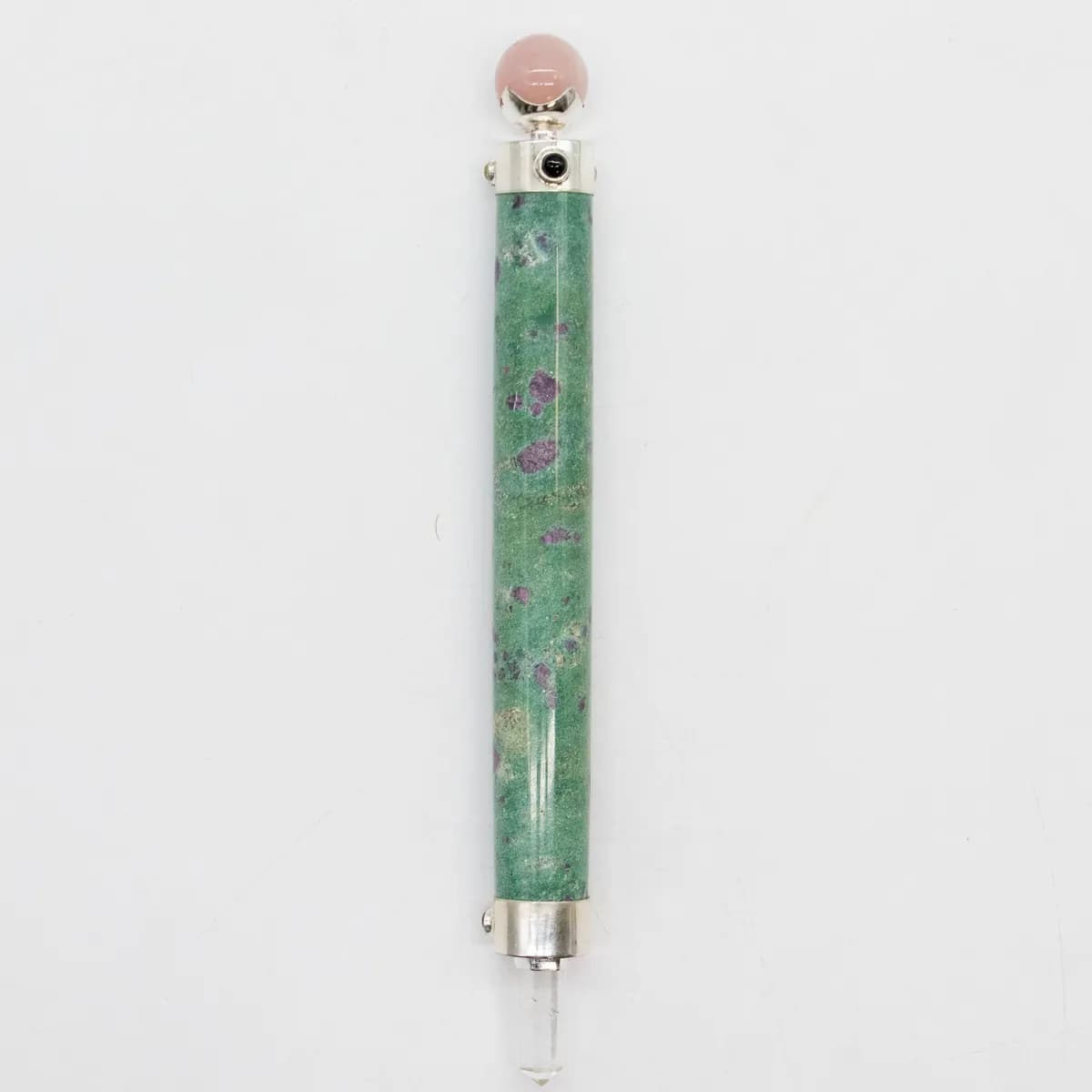 Verdant Heart Wand - Ruby Fuchsite Rose Quartz Crystal Ball top - 23cm