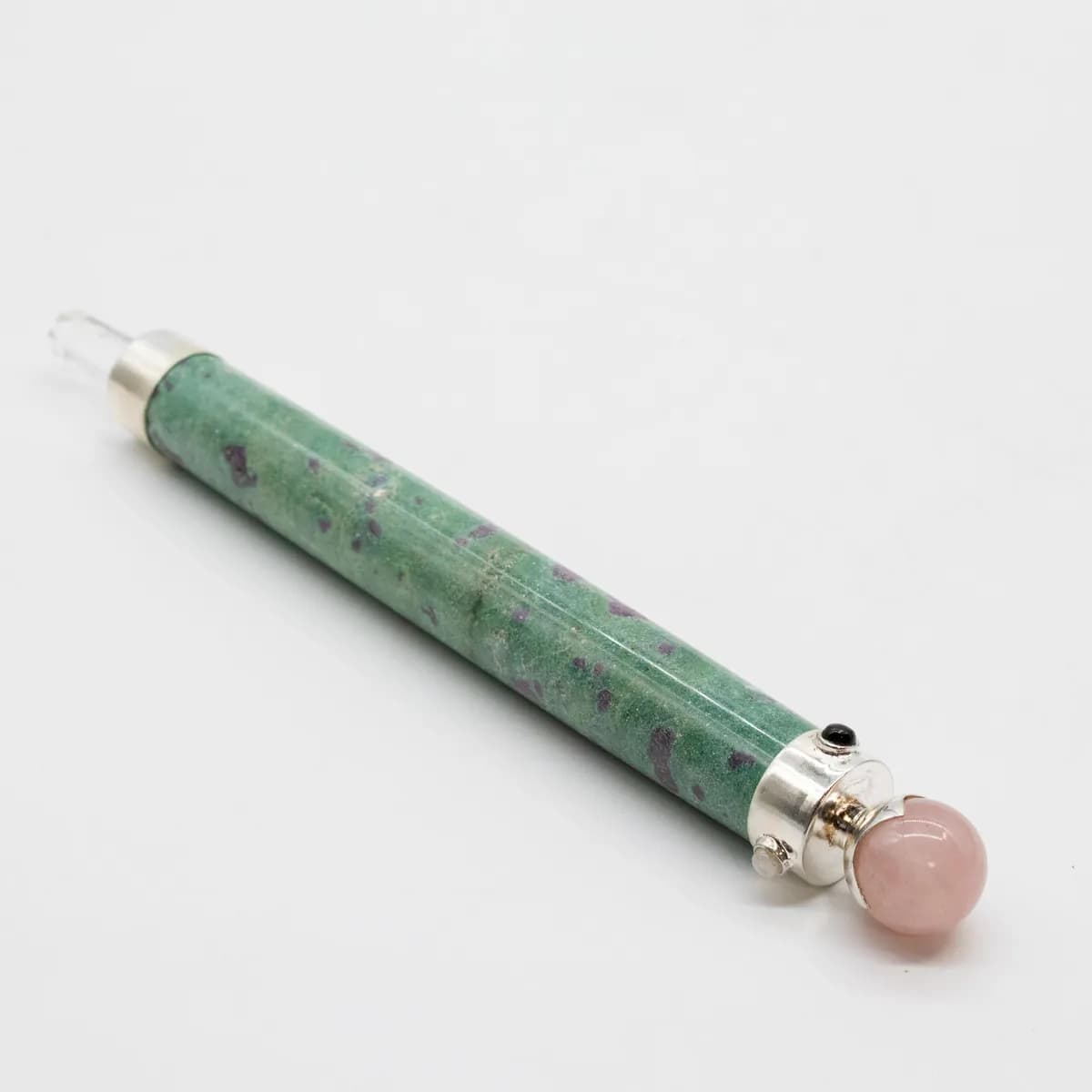 Verdant Heart Wand - Ruby Fuchsite Rose Quartz Crystal Ball top - 23cm