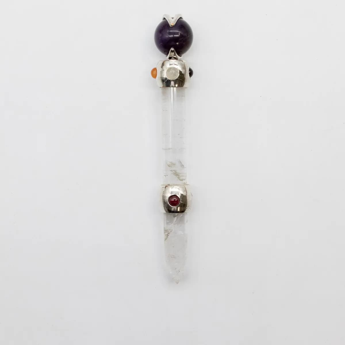 Celestial Prism Wand - Amethyst Moving Crystal Sphere Quartz Stem - 12cm