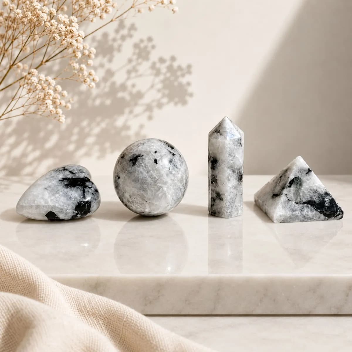 Four Gemstone Shapes - Rainbow Moonstone