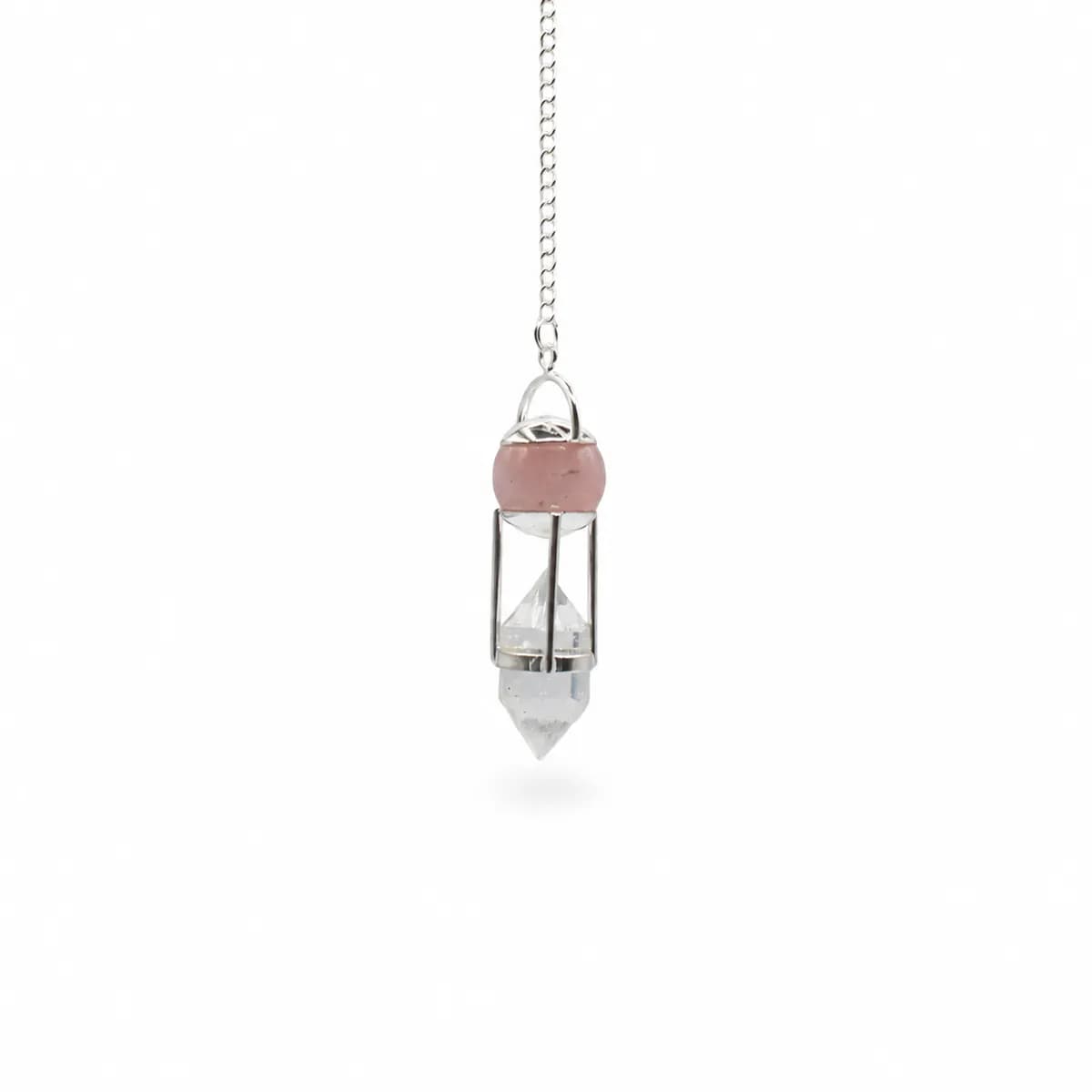 The Heart Whisperer- Double Power Pendulum - Rose Quartz Globe - Clear Quartz Double Terminated