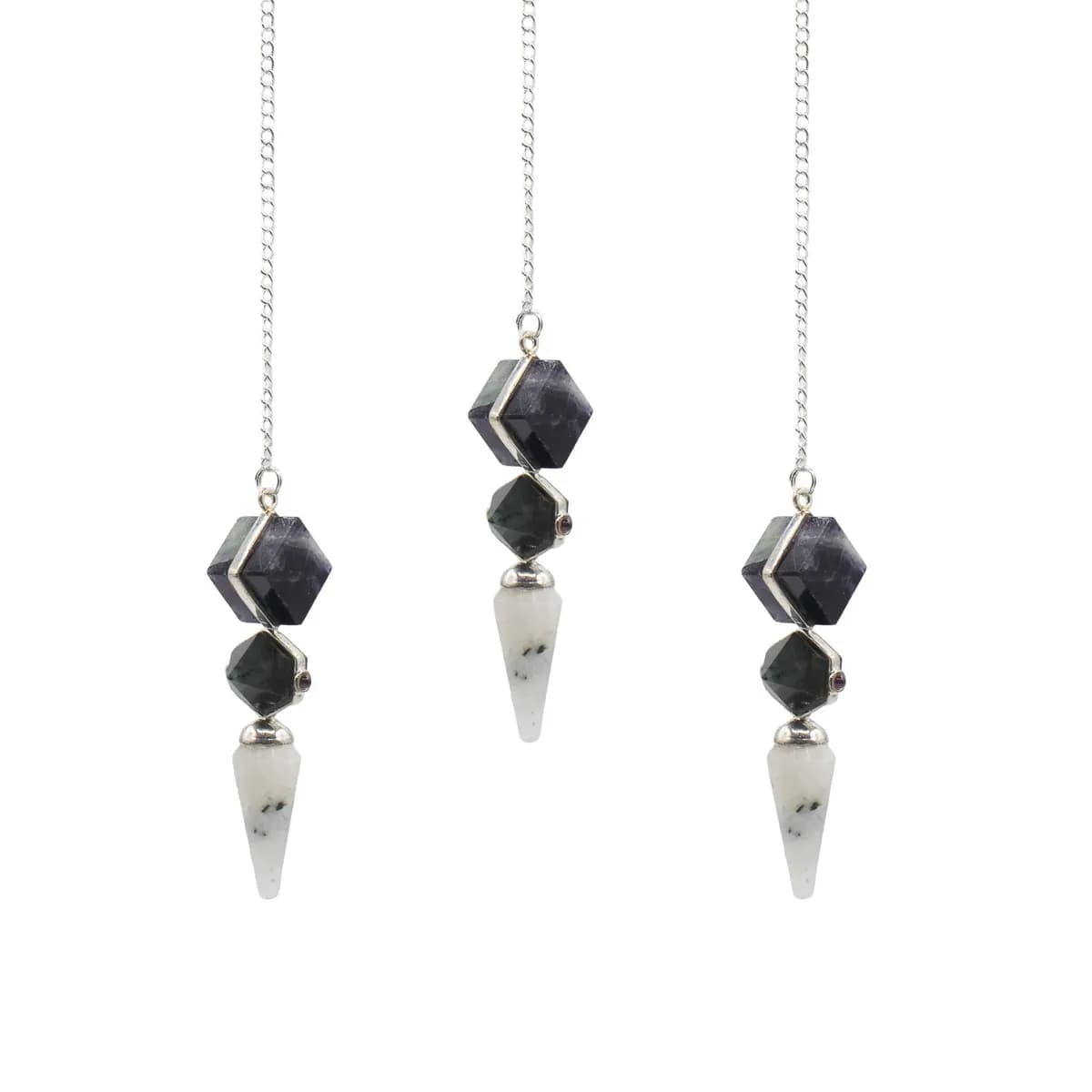 Psychic Gateway Edition - Three Piece Pendulum - Multi Fluorite - Labradorite - Rainbow Moonstone