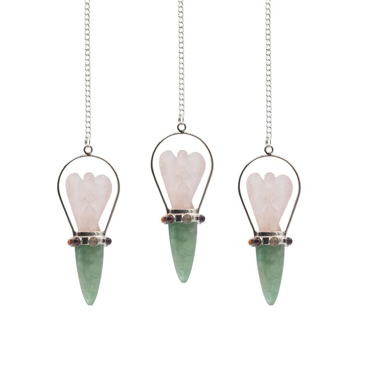 The Heart Oracle - Two Piece Angel Pendulum - Chakra Band - Rose Quartz & Green Aventurine