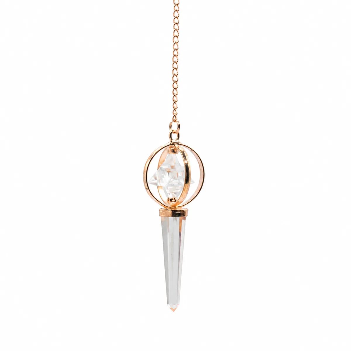 Stellar Gateway - Two Piece Spinning Merkaba Star in Copper Pendulum -  Clear Quartz