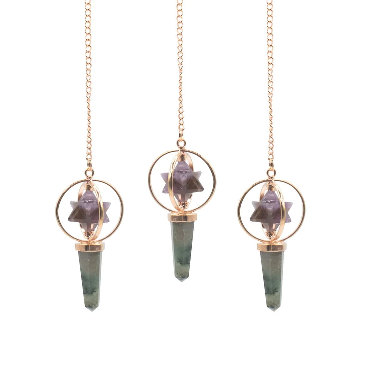 Cosmic Navigator- Two Piece Spinning Merkaba Star in Copper Pendulum -  Amethyst & Labradorite