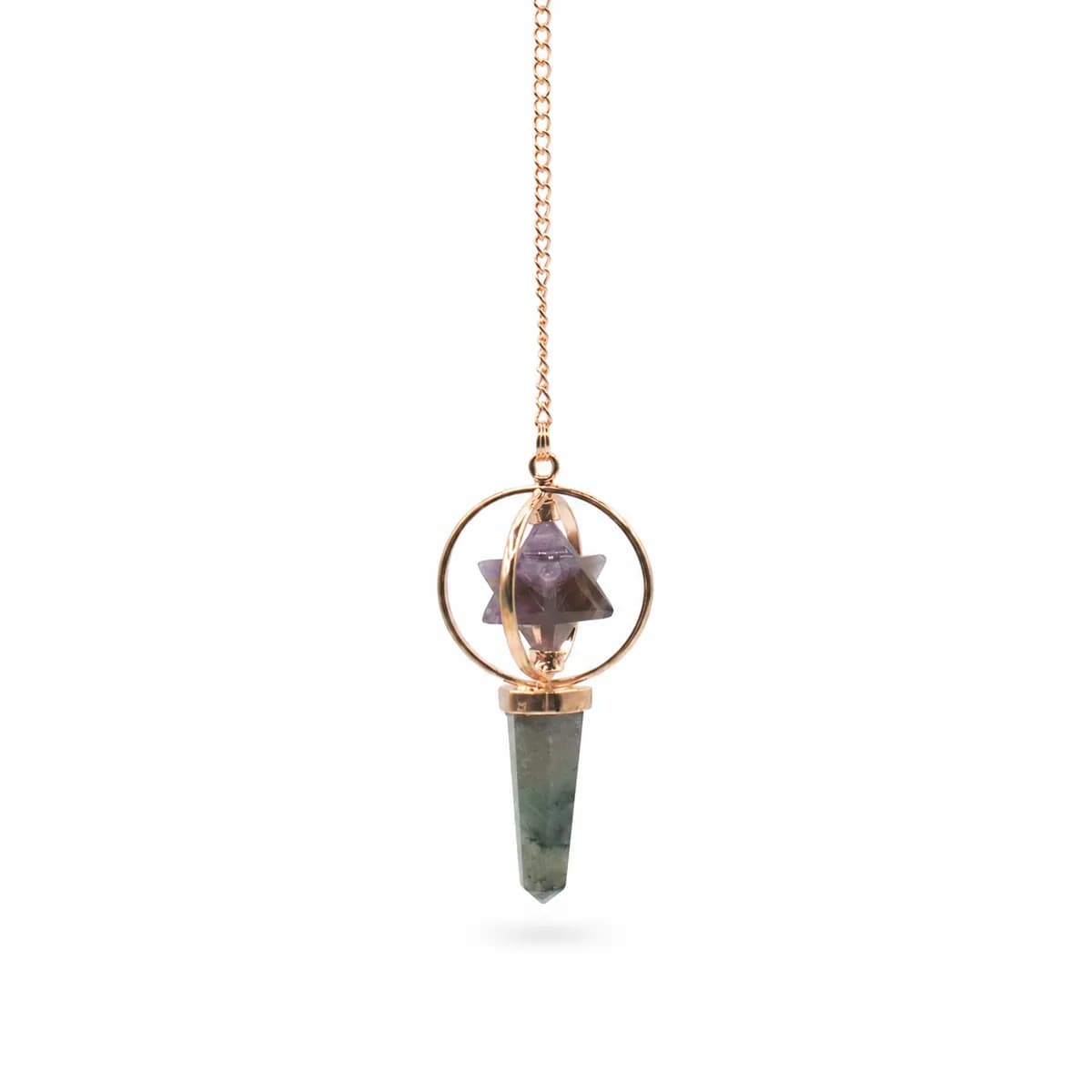 Cosmic Navigator- Two Piece Spinning Merkaba Star in Copper Pendulum -  Amethyst & Labradorite