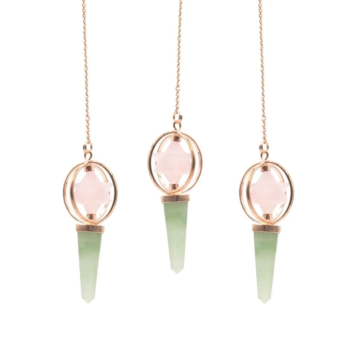 Heart Compass- Two Piece Spinning Merkaba Star in Copper Pendulum -  Rose Quartz & Green Aventurine