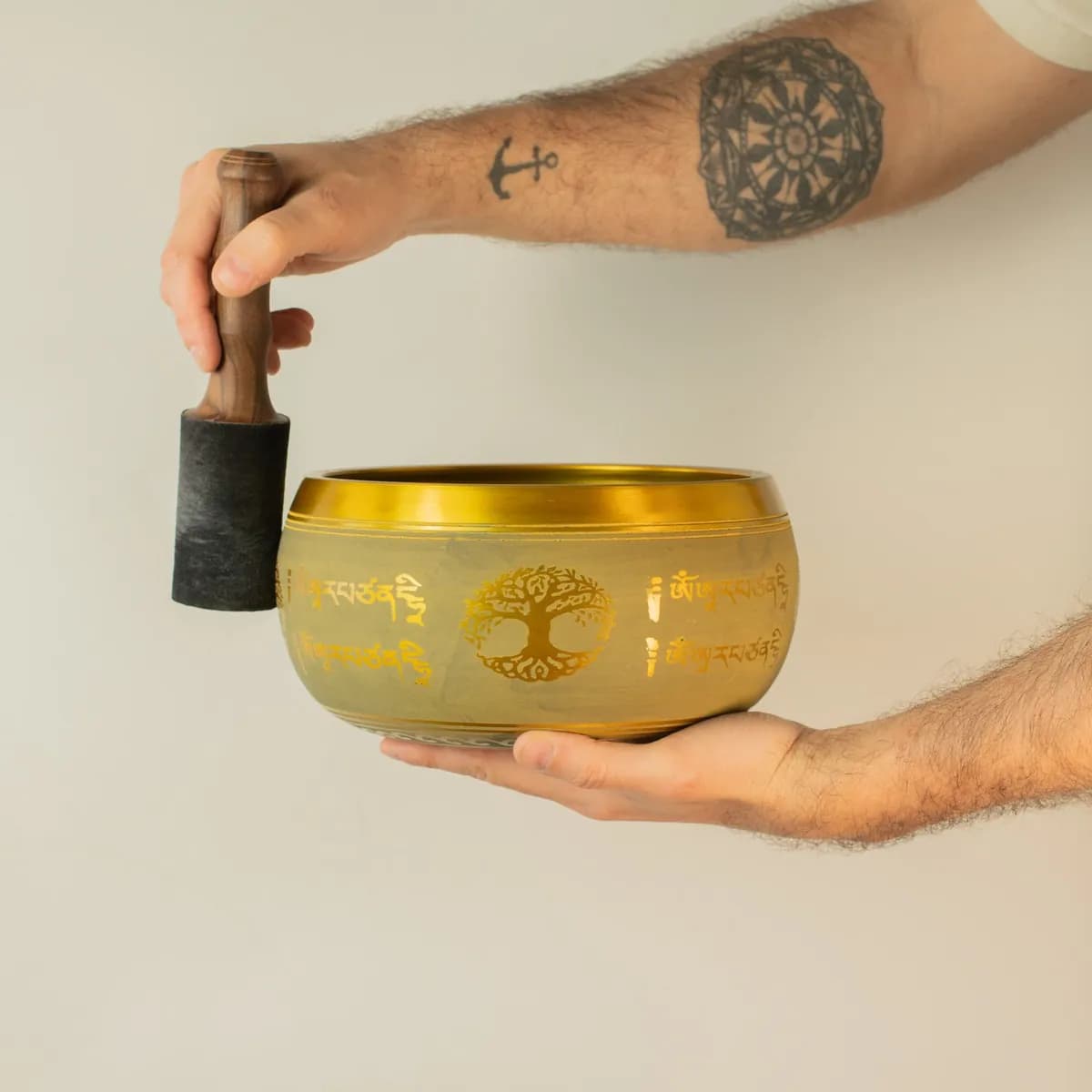 Large Aluminum Singing Bowl - Buddha Tree of Life - Copper Colour (19cm)