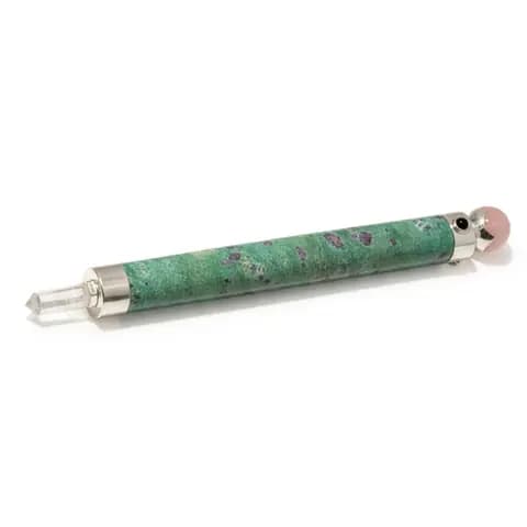 Verdant Heart Wand - Ruby Fuchsite Rose Quartz Crystal Ball top - 23cm