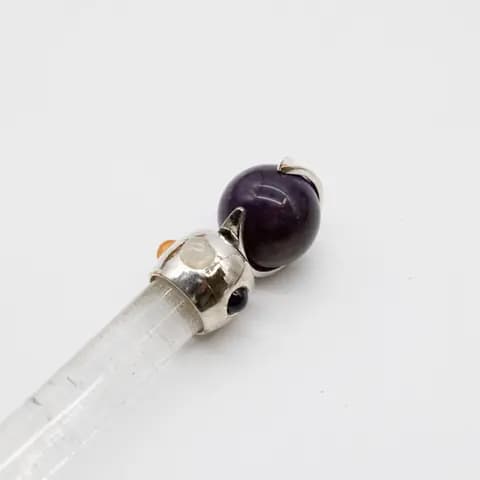 Celestial Prism Wand - Amethyst Moving Crystal Sphere Quartz Stem - 12cm