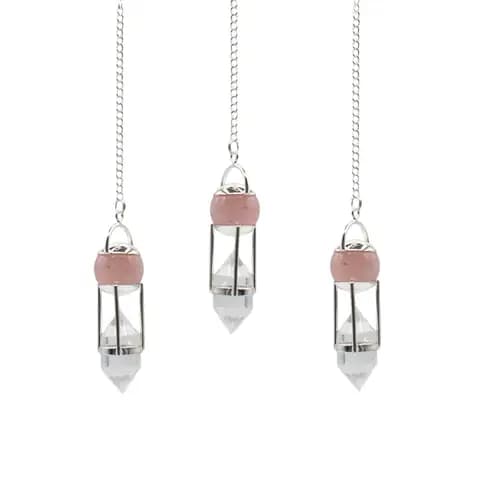 The Heart Whisperer- Double Power Pendulum - Rose Quartz Globe - Clear Quartz Double Terminated