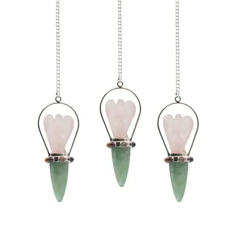The Heart Oracle - Two Piece Angel Pendulum - Chakra Band - Rose Quartz & Green Aventurine