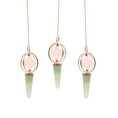Heart Compass- Two Piece Spinning Merkaba Star in Copper Pendulum -  Rose Quartz & Green Aventurine